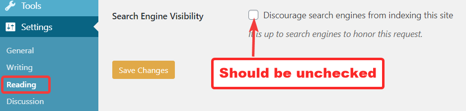 Enable Search Engine Visibility WordPress