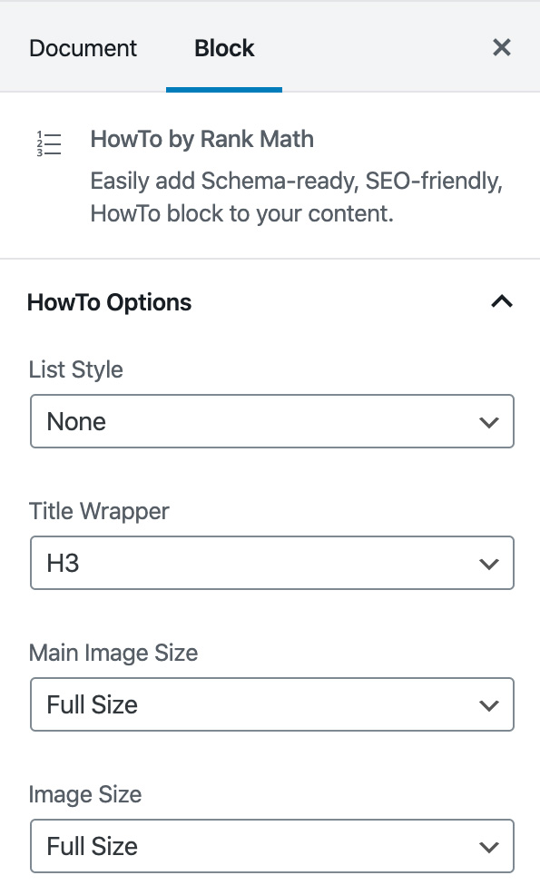 HowTo Block Options