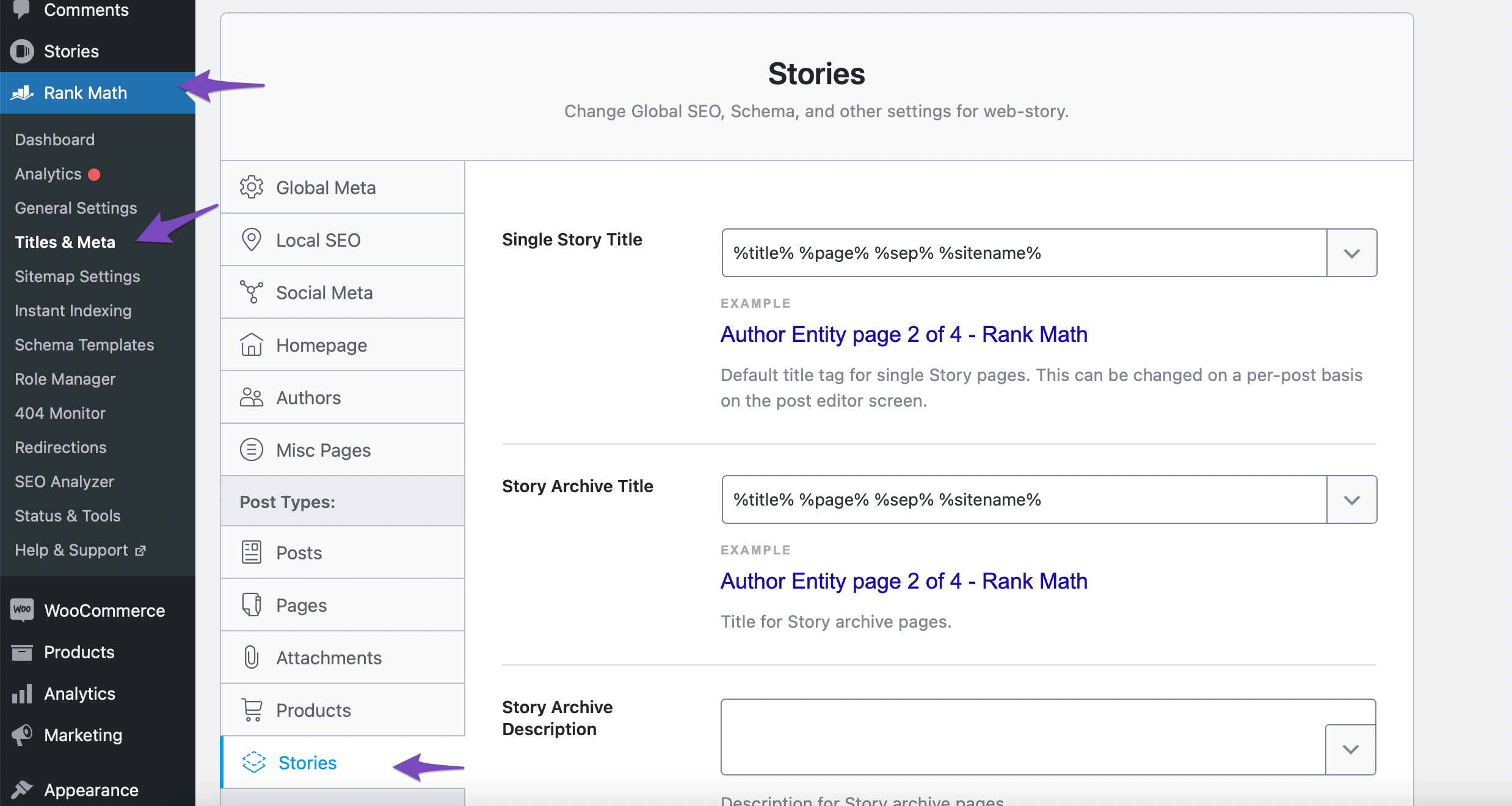 Configure metadata for stories