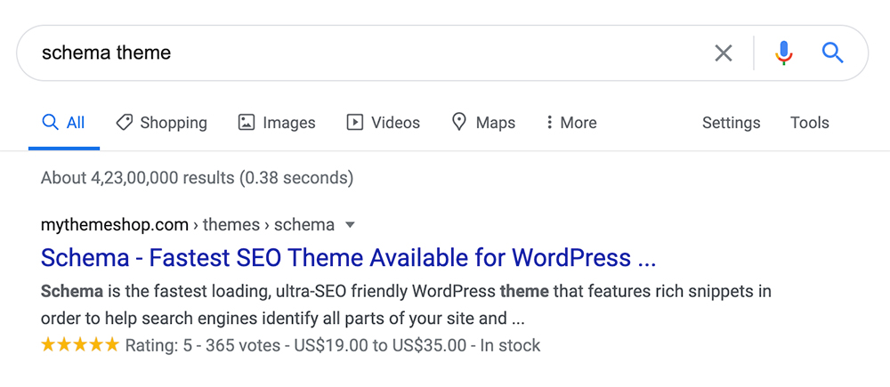 Google search result showing WooCommerce Product Schema