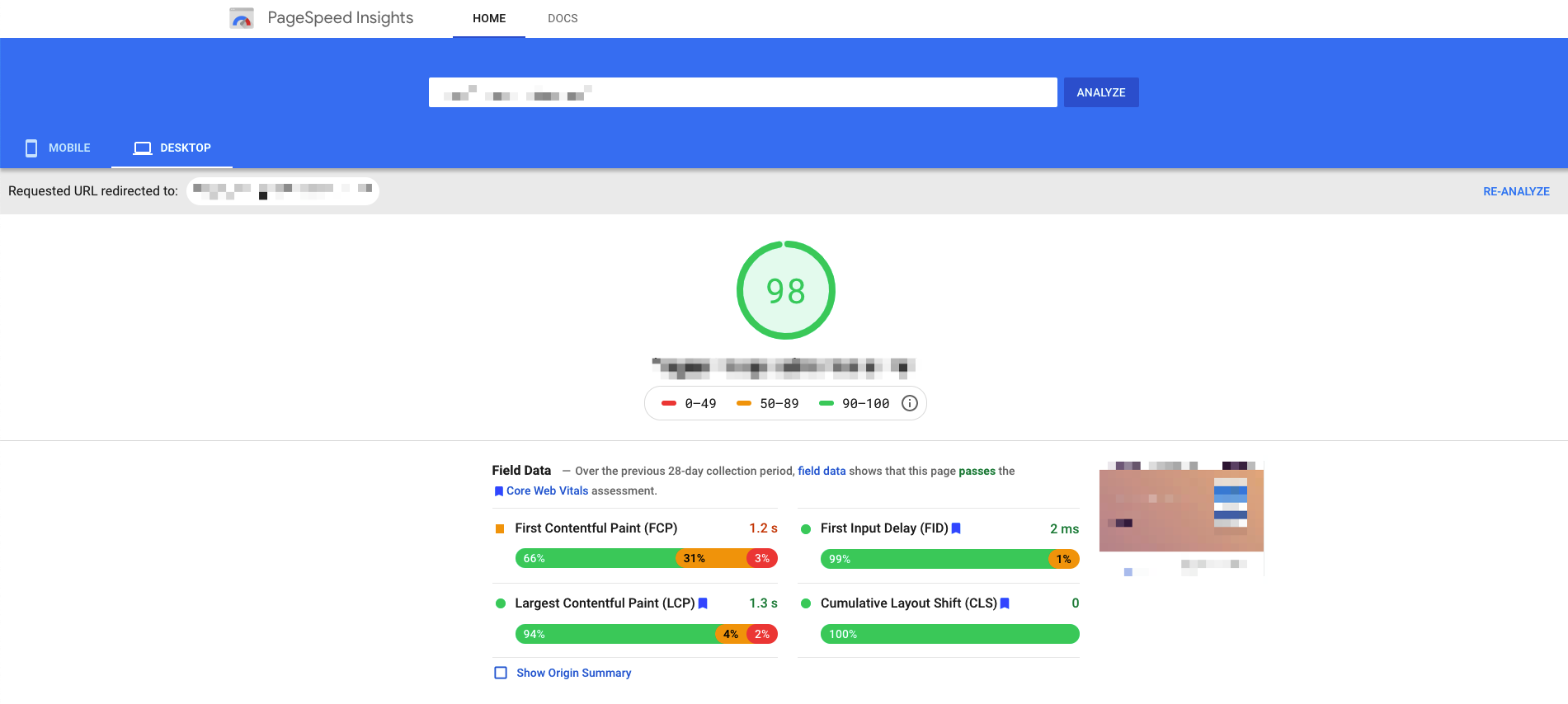 Google PageSpeed Result