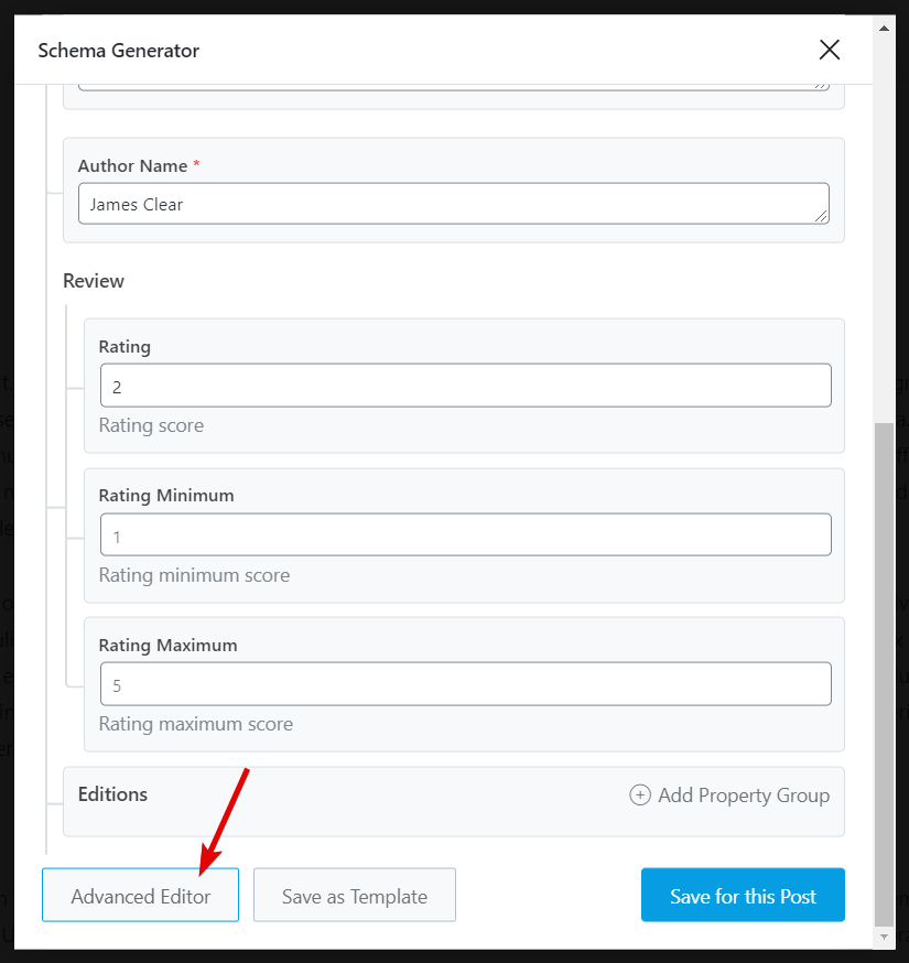 Advanced Schema Editor In Rank Math 