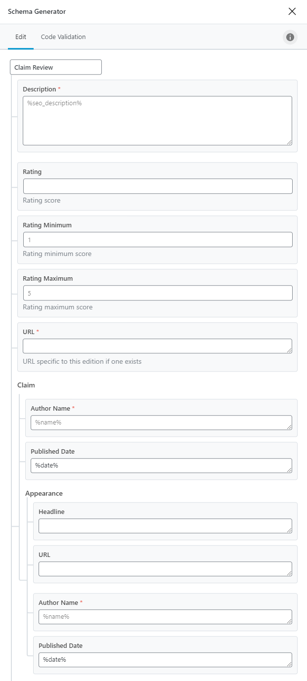 All Options In Claim Review Type Schema