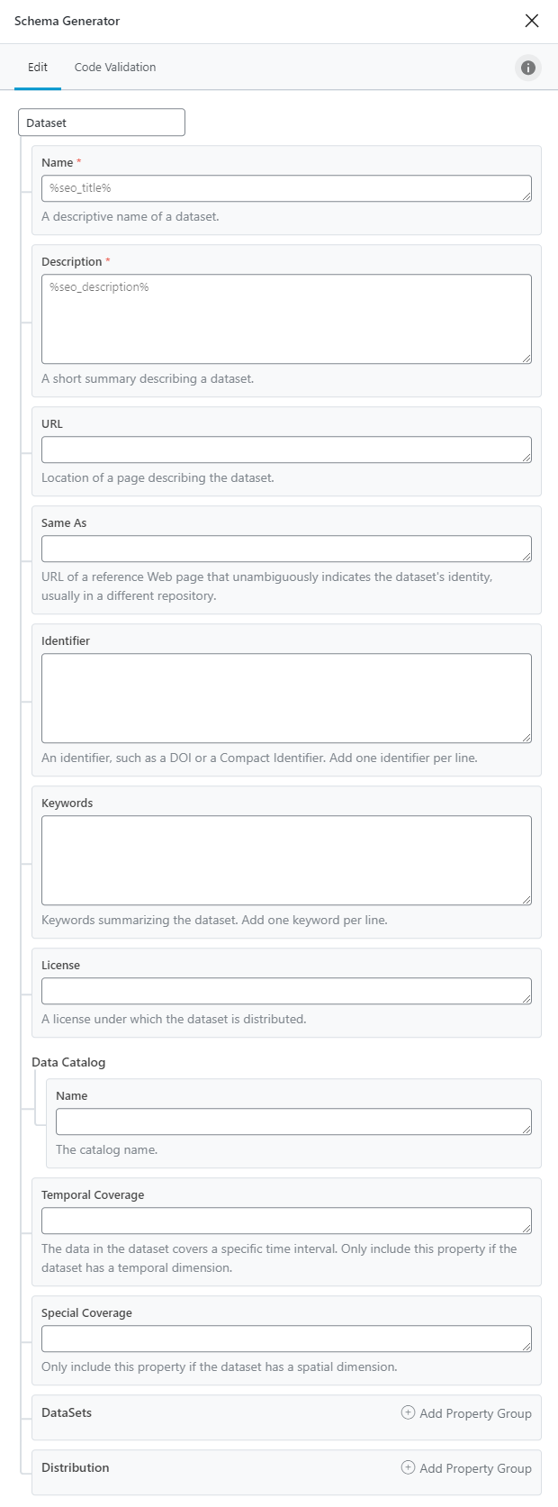 All Options In Dataset Type Schema