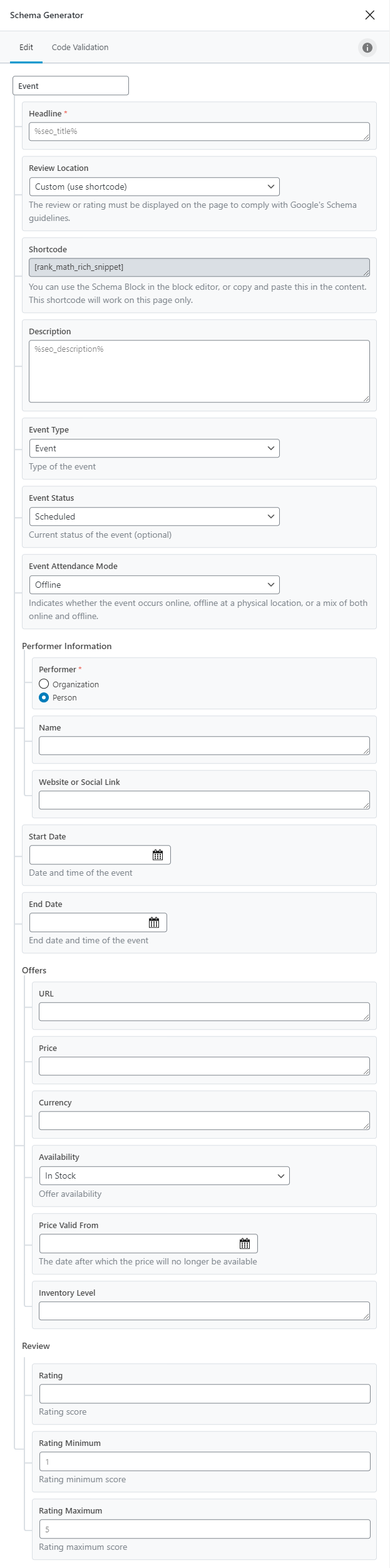 All Options In Event Type Schema