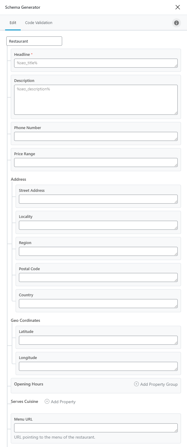 All Options In Restaurant Schema