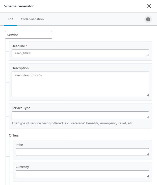 All Options In Service Schema