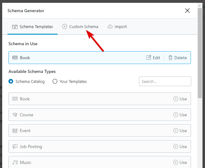 Custom Schema Tab In Rank Math