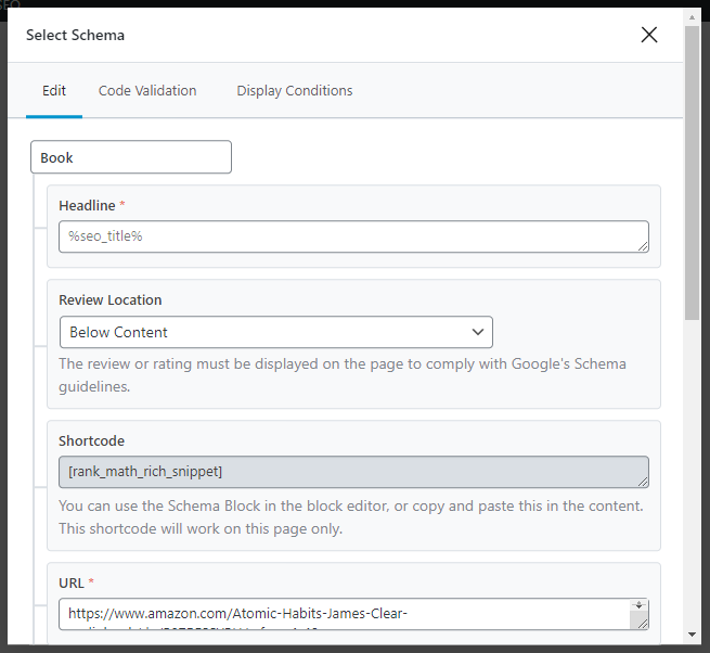 Options Inside Schema Templates