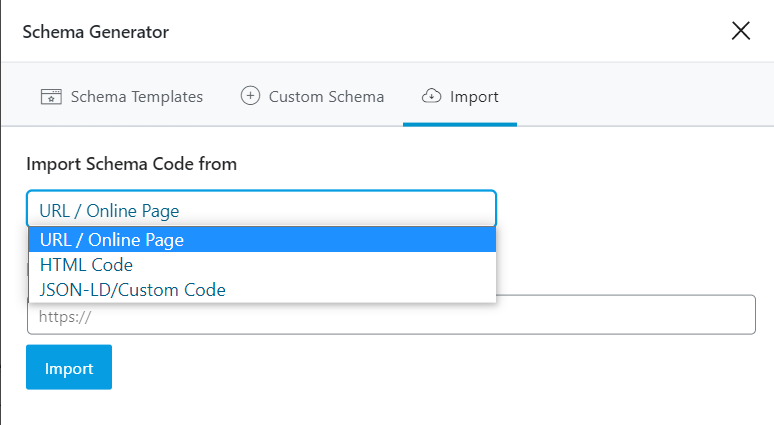 Options To Import Schema From