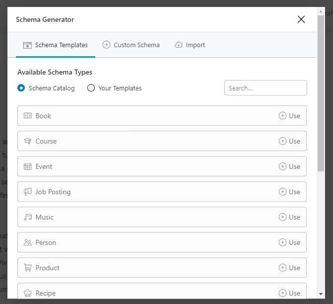 Schema Generator Interface