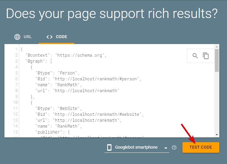 Test Code In Google Rich Results Testing Tool