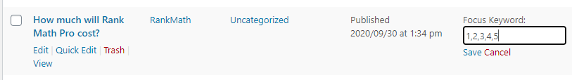 Adding Focus Keywords To The Post With Quick Actions