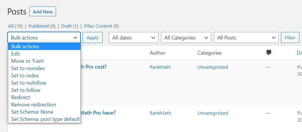 All Bulk Action Available In Rank Math