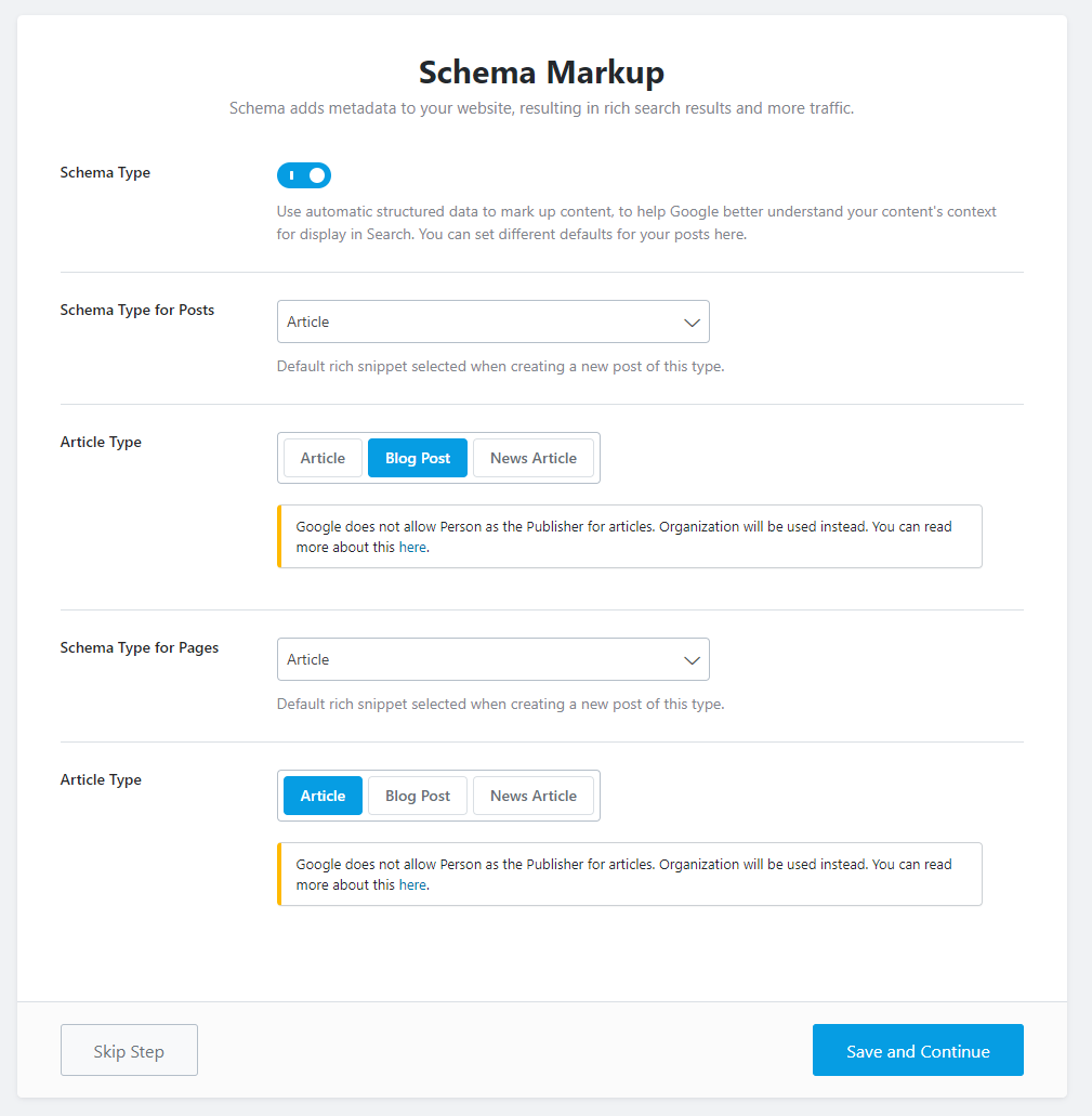 All Options In Schema Markup Page In Rank Math