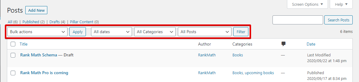 All The Filters And Bulk Actions In WordPress
