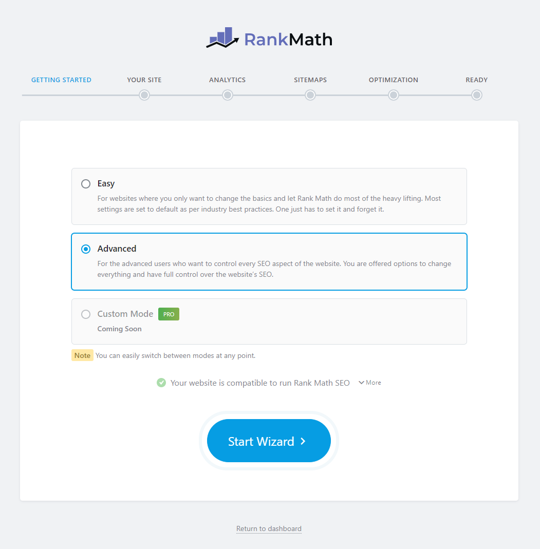 All The Settings On First Page In Rank Math Setup Process