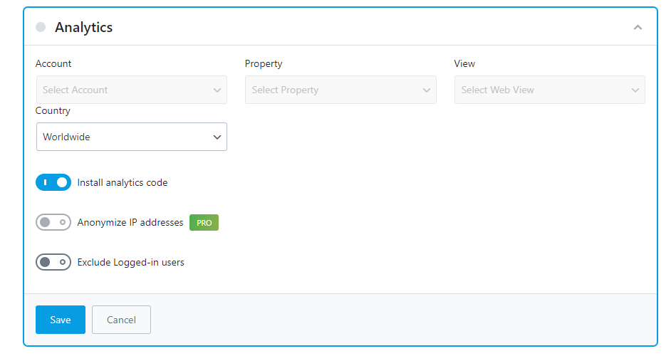 Analytics Options When Installing Code