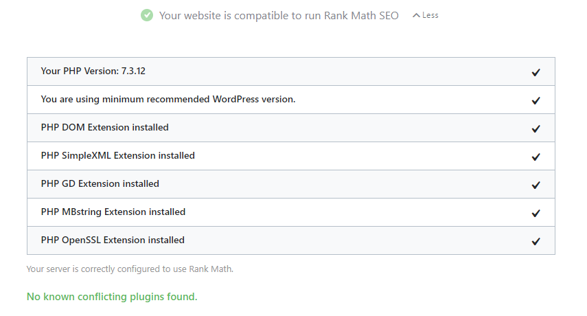 Compatibility Test Details In Rank Math Setup