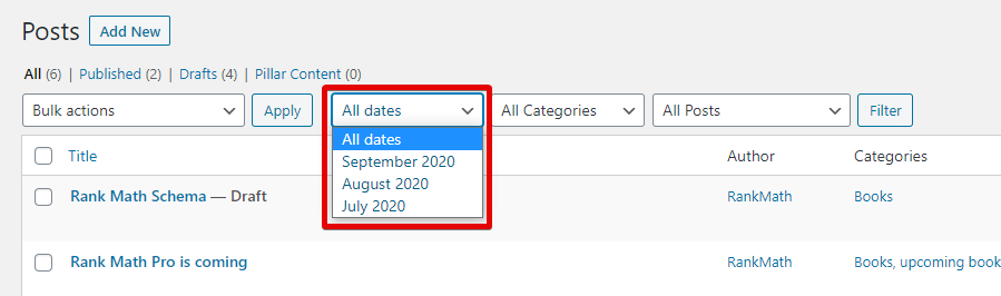 Date Based Filter In Rank Math