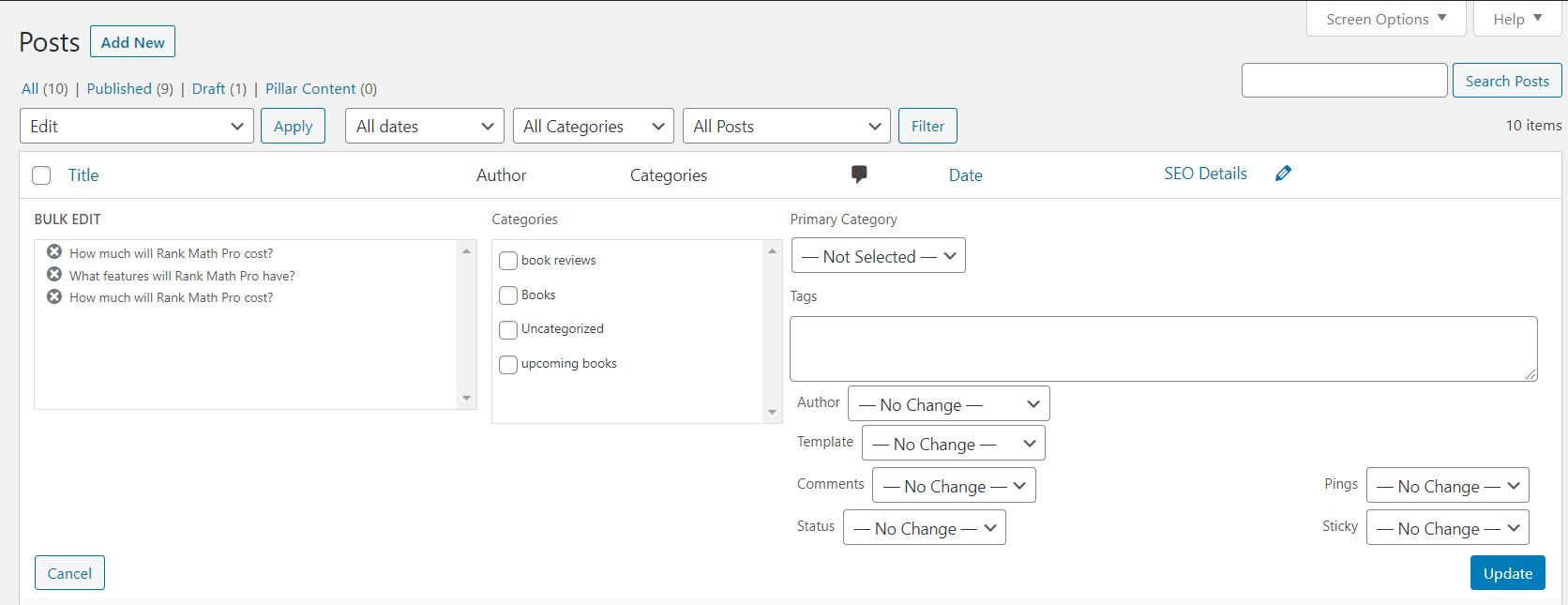 How The Bulk Editing Features Look In WordPress