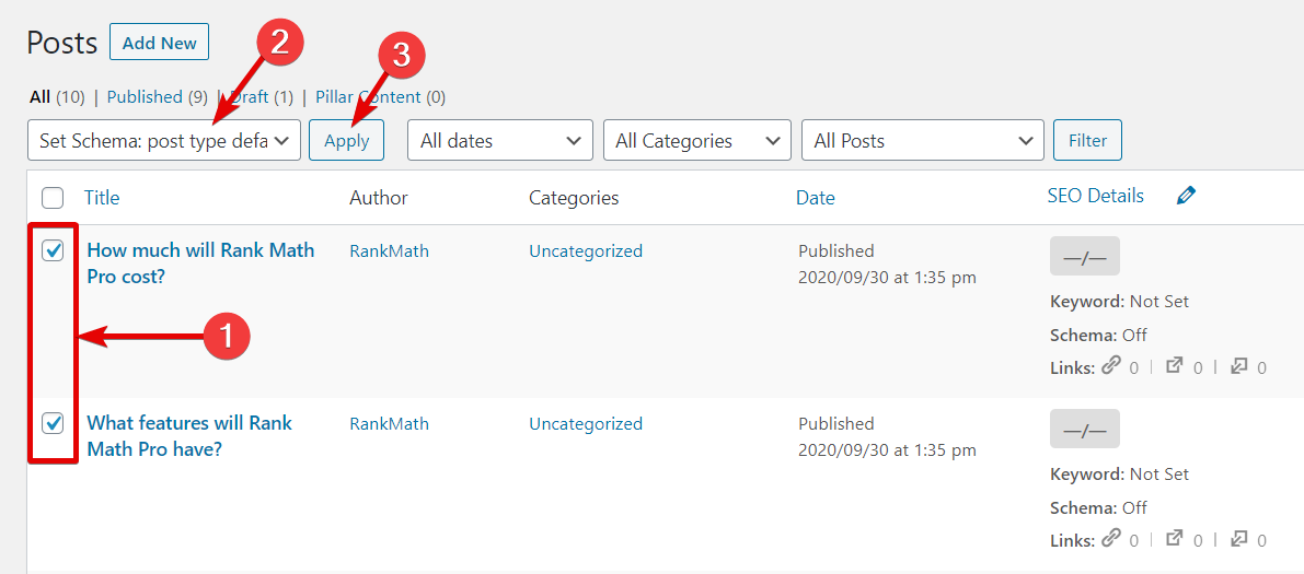 How To Use Set Default Schema Bulk Action In Rank Math