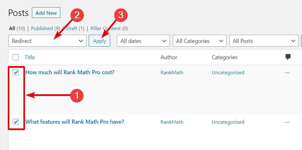 How To Use The Redirect Bulk Action In Rank Math