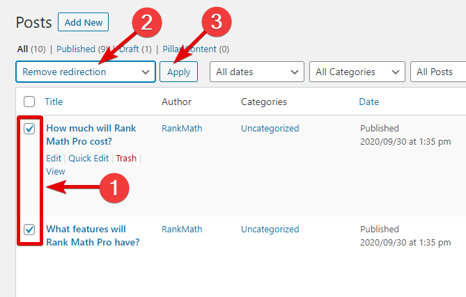 How To Use The Remove Redirection Bulk Action In Rank Math