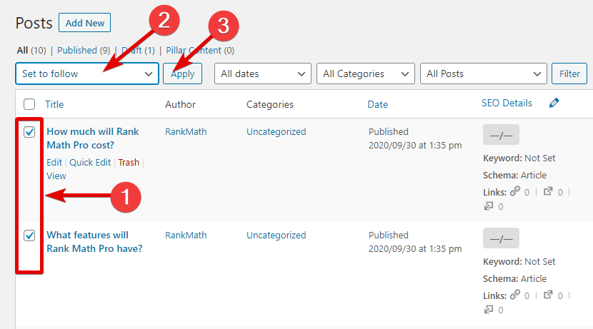 How To Use The Set To Follow Bulk Action In Rank Math