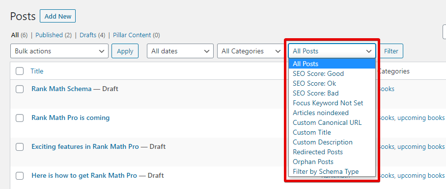 Post Based Filter Enhanced By Rank Math