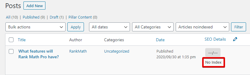 Rank Math Displays Posts That Are NoIndex