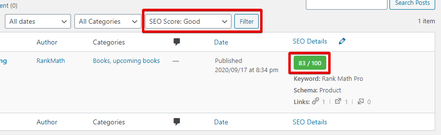 Rank Math Filters All Posts With Good SEO Score