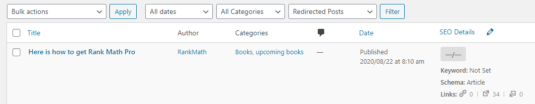 Rank Math Will Show Only The Posts That Are Redirected