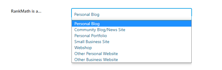 Selecting Website Type In Rank Math