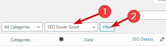 Using The SEO Score Good Filter In Rank Math