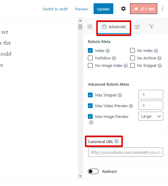 Where To Find Canonical Url In Rank Math Settings