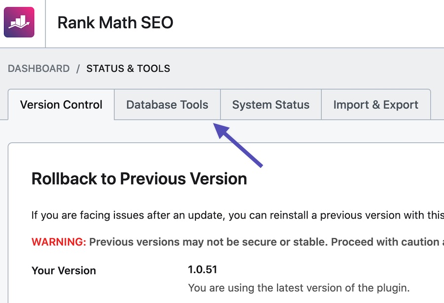 database tools option