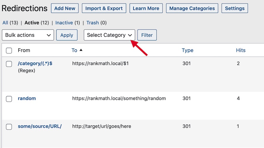 filter using categories