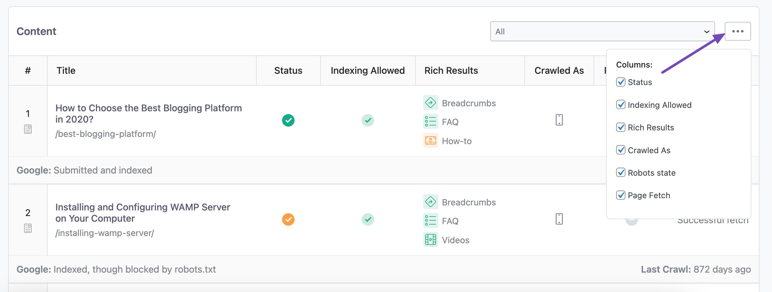 Choose columns to display