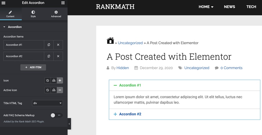 elementor rank math