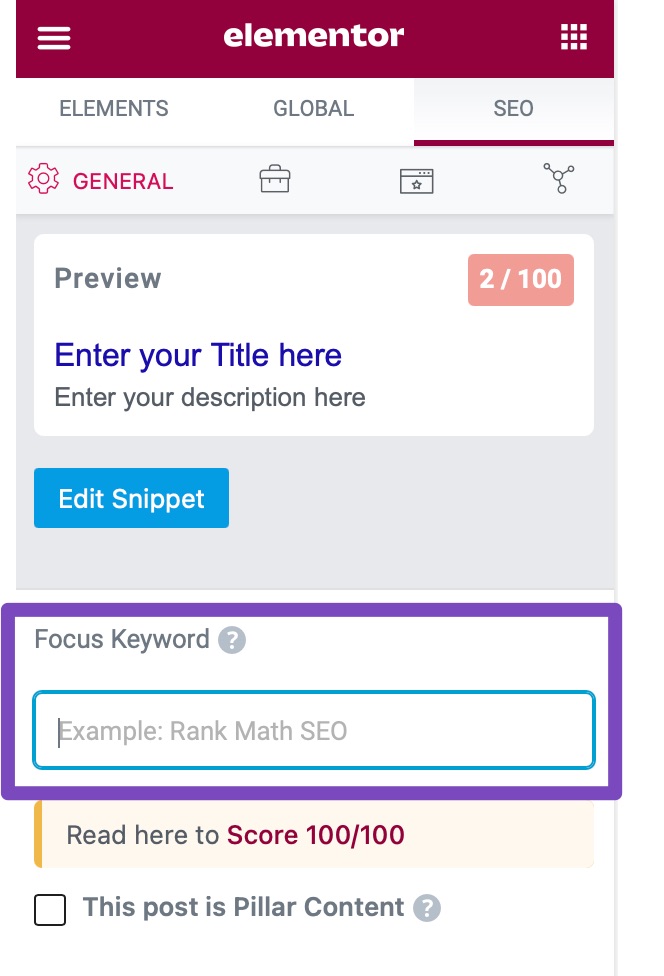 Focus Keyword - Elementor