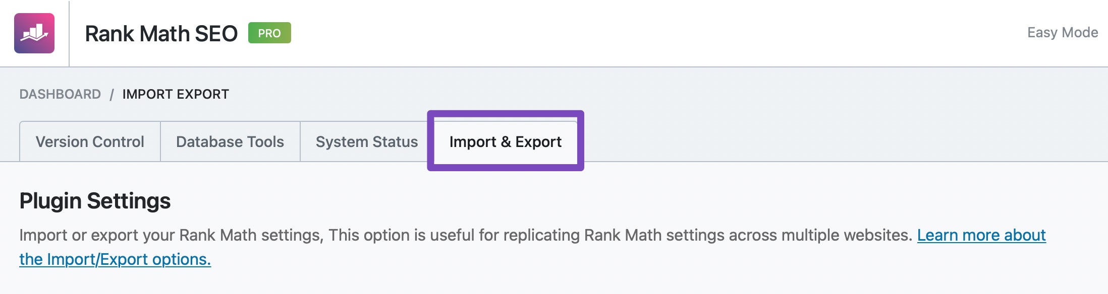 Import and Export tab