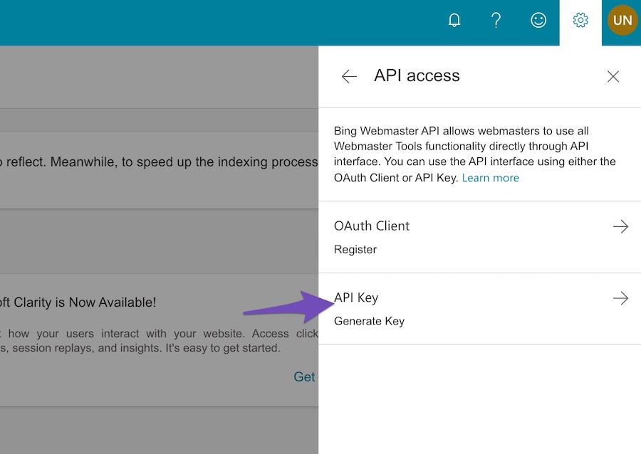 احصل على Bing API Key