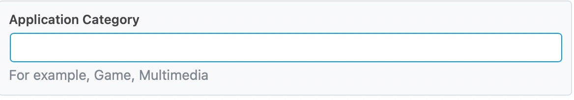 Enter the application category