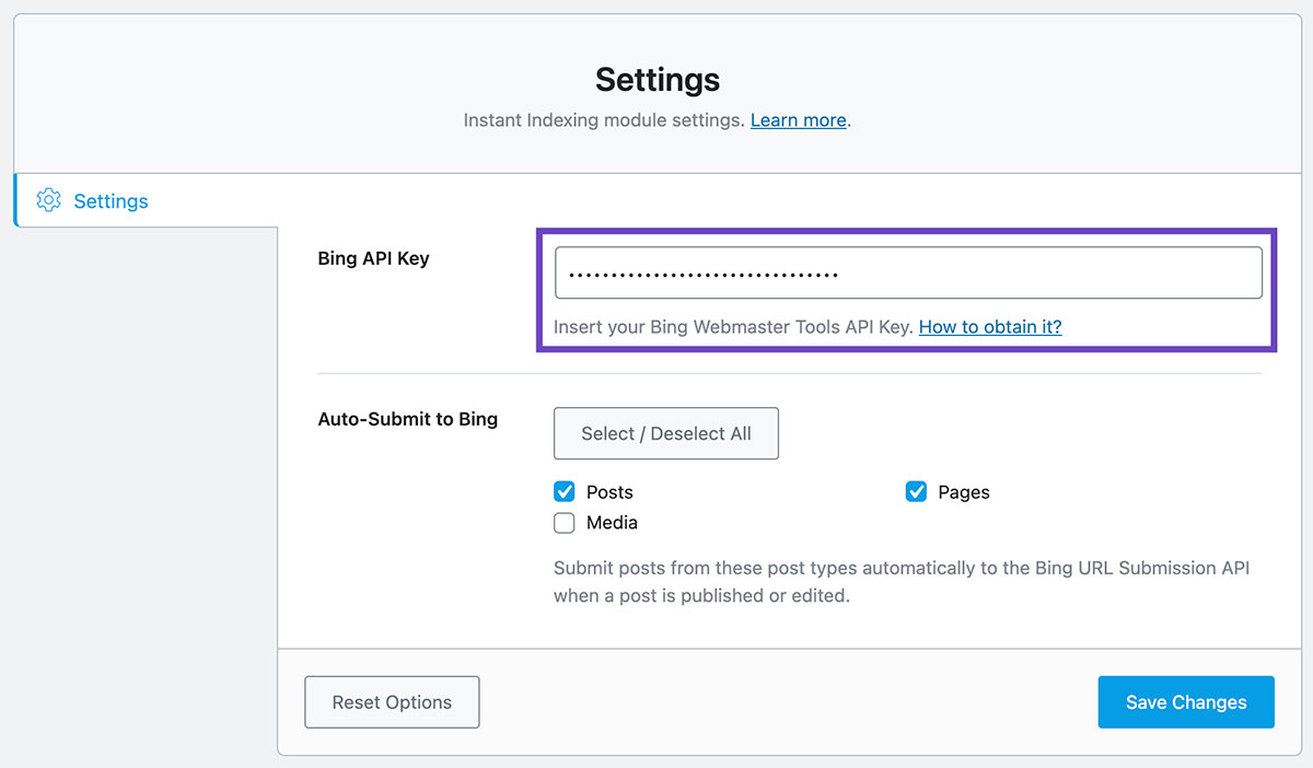 Bing Submission API Key