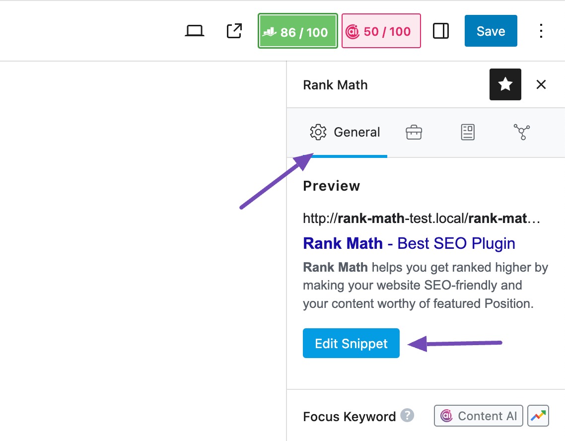 Choose Edit Snippet in General tab