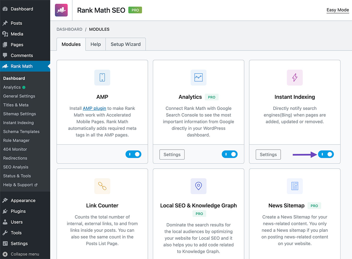 Enable Instant Indexing Module