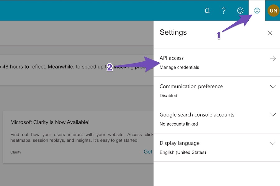 Bing Webmasters Settings