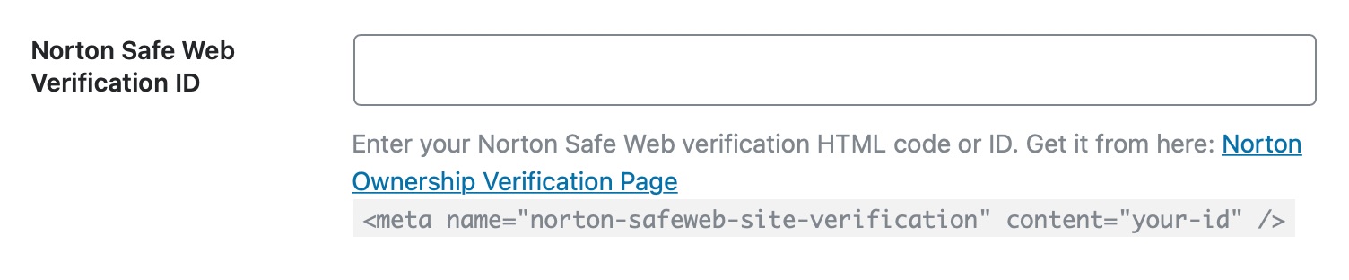 Enter the Norton Safe Web Verification ID