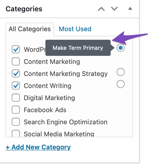 Set Primary Category in Classic editor